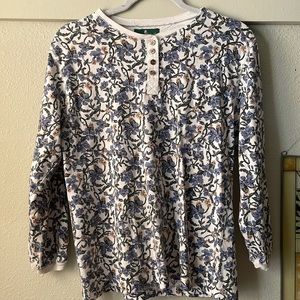 Vintage Hunters Club 100% cotton floral printed long sleeve button tee